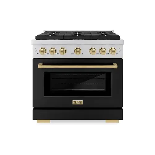 Front. ZLINE - ZLINE 36 in. 5.2 cu. ft.  Freestanding  Gas Range with Gas Oven in Stainless Steel with Black Matte Door.