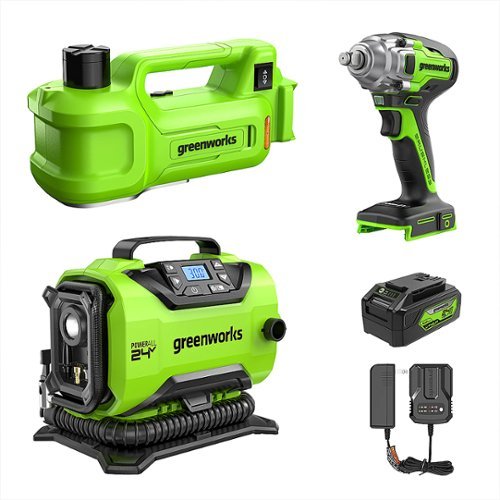 Greenworks - 24V Cordless Tire Change 3 Piece Combo Kit with 4.0Ah Battery & Charger - Green
