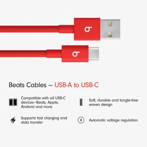 Beats 5' USB-A to USB-C Woven Cable - Rapid Red WORLDWIDE DELIVERY