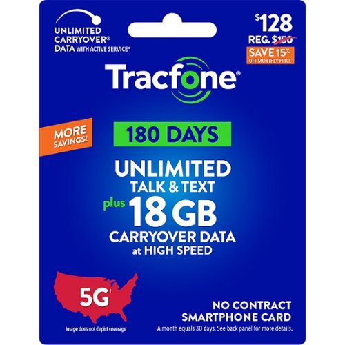 Tracfone - $128 Unlimited Talk & Text plus 18GB of Data 180-Day - Prepaid Plan [Digital]
