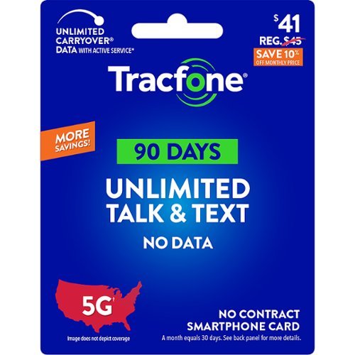 Tracfone - $41 Unlimited Talk & Text 90-Day - Prepaid Plan [Digital]