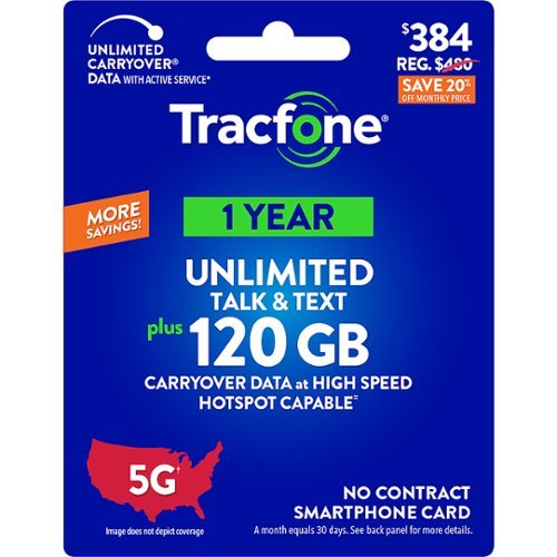 Tracfone - $384 Unlimited Talk & Text plus 120GB of Data 365-Day - Prepaid Plan Card [Digital]