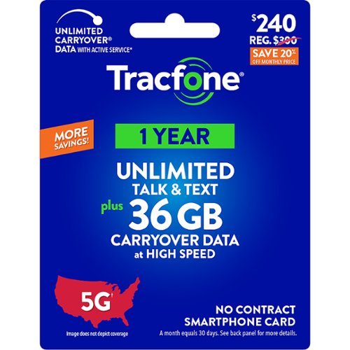 Tracfone - $240 Unlimited Talk & Text plus 36GB of Data 365-Day - Prepaid Plan Card [Digital]
