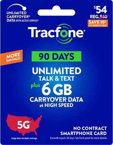 Tracfone - $54 Unlimited Talk & Text plus 6GB of Data 90-Day - Prepaid Plan Card [Digital]