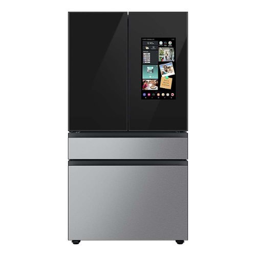 Samsung - Bespoke 23 Cu. Ft. 4-Door French Door Counter Depth Smart Refrigerator with Family Hub - Charcoal Glass/Stainless Steel