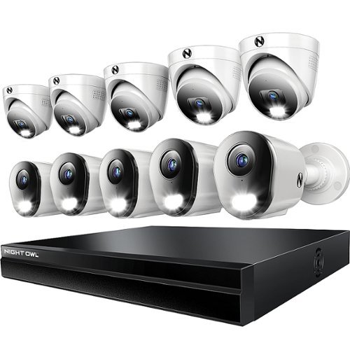 Night Owl - 24-Channel, 10-Camera Indoor/Outdoor Wired IP 4K 4TB NVR Security System - Black/White