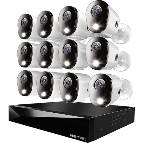 Night Owl - 20-Channel, 12-Camera Indoor/Outdoor Wired 4K 2TB DVR Security System with 2-Way Audio - Black/White