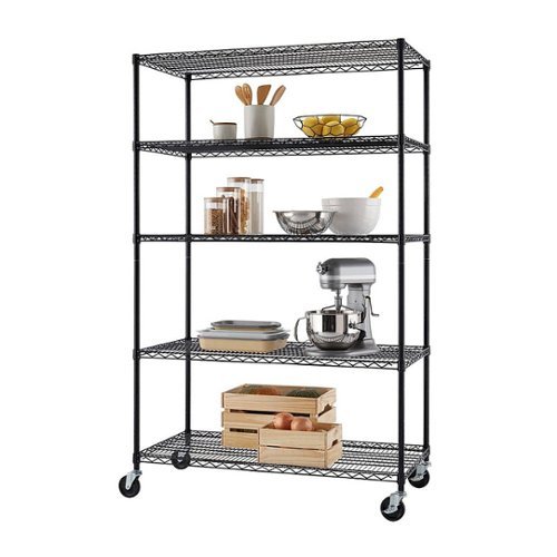 TRINITY - 5-Tier 48x24x72 Commercial Wire Shelving NSF w/ Wheels Black - Black-Front_Standard 