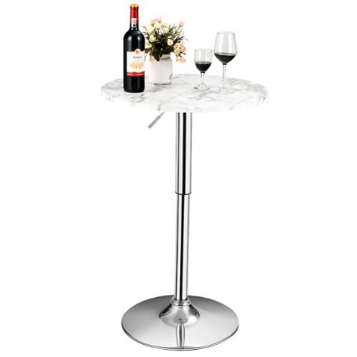 Costway - Round Bistro Bar Table Height Adjustable 360-degree Swivel - White