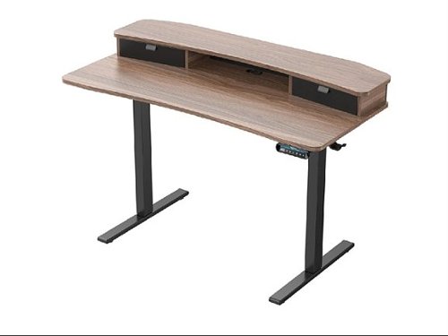 HUANUO Adjustable Standing Desk with Riser & Drawers - 55″ x 26″ - Walnut