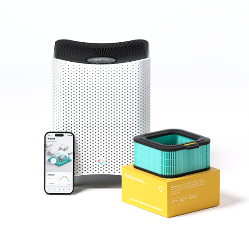 Mila Air Purifier with Big Sneeze Filter for Allergies, HEPA 99.97%, Pollen, Dander, Dust, Ragweed, WiFi, 8 Sensors - White