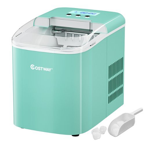 Costway - Portable Ice Maker Machine Countertop 26LBS/24H LCD Display w/Ice Scoop - Light green-Front_Standard 