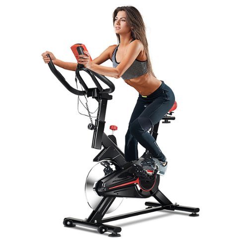 Costway - Indoor Cycling Bike Exercise Cycle Trainer Fitness Cardio Workout LCD Display - Black + Red