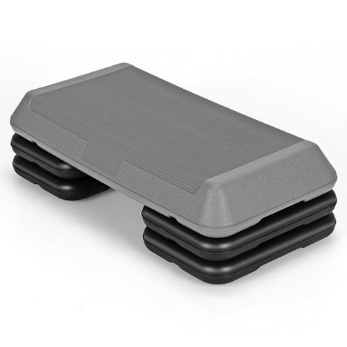 Costway - 29'' Adjustable Workout Fitness Aerobic Stepper Exercise Platform W/Riser 4'' -6'' -8 - Grey/Black
