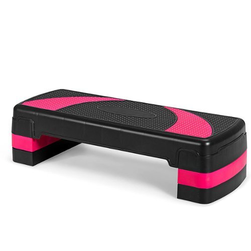 Costway - 31'' Aerobic Exercise Stepper Cardio Trainer W/Riser Adjustable Height 4''- 6''- 8'' - Black/Pink