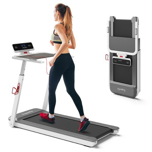 Costway - 3HP Running Machine Folding Treadmill Adjustable Height APP Control Table Board - Silver