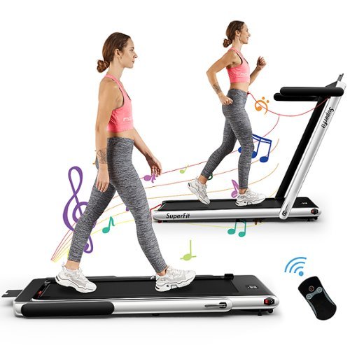 Costway - Up To 7.5MPH 2.25HP 2 in 1 Single Display Screen \Treadmill W/ Speaker Remote Control APP - Silver