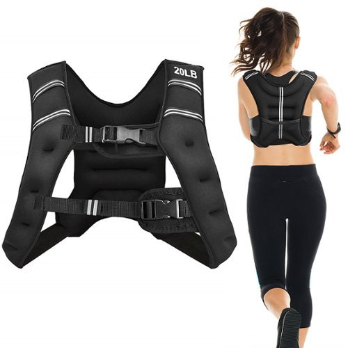 Costway - 20LBS Workout Weighted Vest Mesh Bag Adjustable Buckle Fitness - Black
