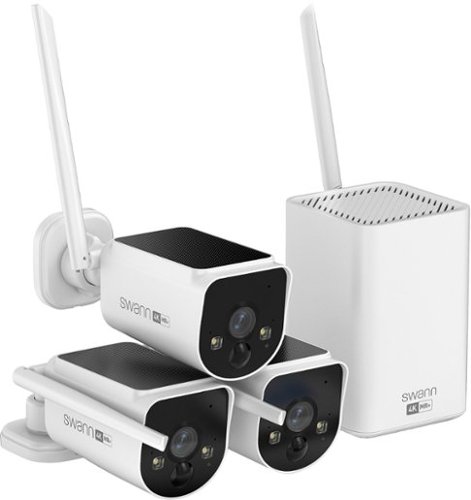 Swann - MaxRanger4K Solar 3 Camera Security System, Forever Charged Solar Panel, Longest Wi-Fi Range, Night Vision, Fee Free - White