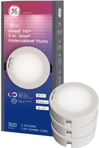 GE Household Lighting 3pk Undercabinet Puck Lights: LED, 300 Lumens, 3000K, Multicolored, Electric, Push Button, 5-Year Warranty