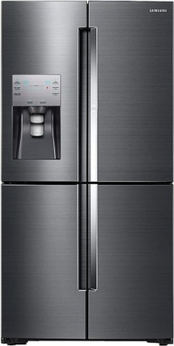 Samsung - 22.1 Cu. Ft. 4-Door Flex French Door Counter-Depth Fingerprint Resistant Refrigerator with Food ShowCase - Black Stainless Steel