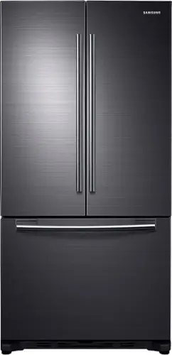 Front. Samsung - 18 Cu.Ft. French Door Counter-Depth  Fingerprint Resistant Refrigerator - Black stainless steel.