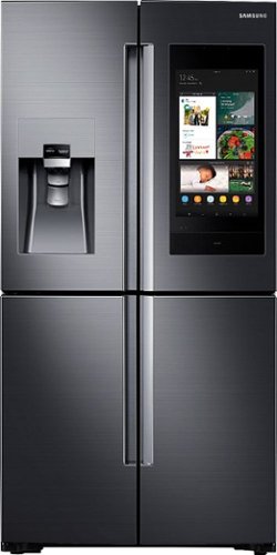 Samsung - Family Hub 22 Cu. Ft. 4-Door Flex French Door Counter-Depth Fingerprint Resistant Refrigerator - Black Stainless Steel