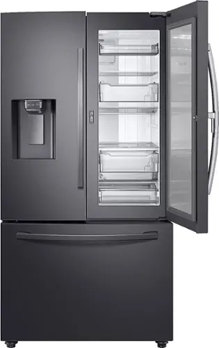 Front. Samsung - 27.8 Cu. Ft. French Door  Fingerprint Resistant Refrigerator  with Food Showcase - Black stainless steel.
