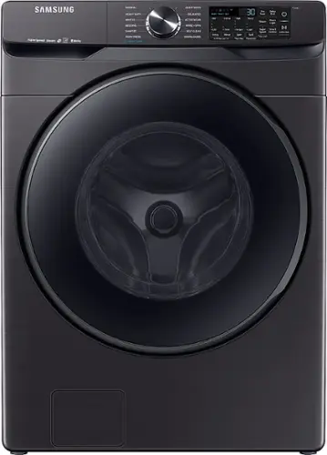 Front. Samsung - 5.0 Cu. Ft.  High-Efficiency Stackable Smart Front Load Washer with Steam - Black stainless steel.