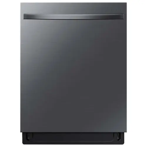 Front. Samsung - Smart 44dBA Dishwasher with StormWash+ - Fingerprint Resistant Black Stainless Steel.