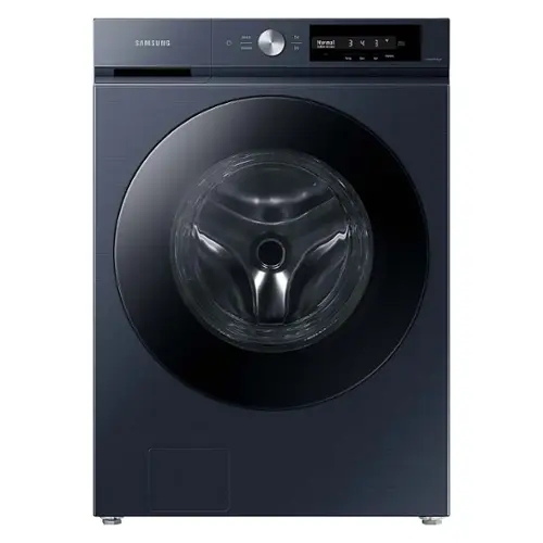Front. Samsung - BESPOKE 4.6 Cu. Ft. High-Efficiency Stackable Smart Front Load Washer with Steam and Super Speed Wash - Brushed Navy.