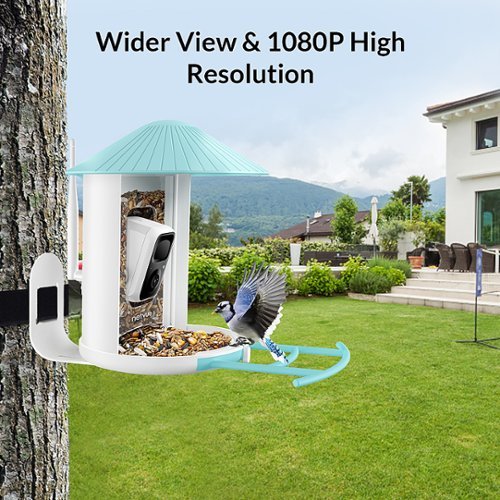 BIRDFY Smart Wild Bird Feeder with Camera for Outdoor, Solar Power & AI Enabled Bird Recognition - Blue and White BUY IN EUROPE