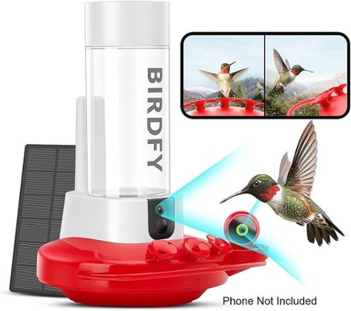 BIRDFY Hummingbird Feeder for Outdoors Hanging Ant Proof, with Dual Cameras, Solar Power & AI Enabled Bird Recognition - Red and White SHOP ONLINE