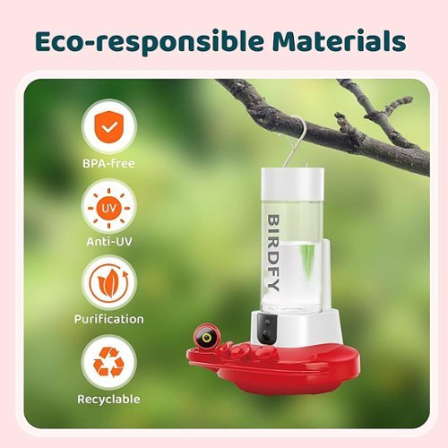 BIRDFY Hummingbird Feeder for Outdoors Hanging Ant Proof, with Dual Cameras, Solar Power & AI Enabled Bird Recognition - Red and White BUY IN EUROPE