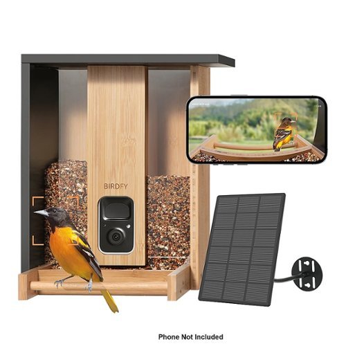 BIRDFY Smart Wild Bird Feeder with Camera for Outdoor , AI Enabled Bird Recognition & Solar Power - Natural Bamboo & Black INTERNATIONAL SHIPPING