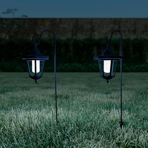Pure Garden 26” Hanging Solar Coach Lights-2 Piece - Black GLOBAL SHIPPING