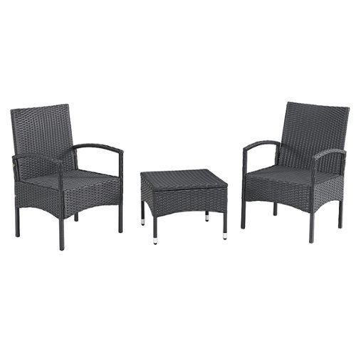 Lavish Home - 3PC Rattan Patio Furniture Set - Black-Front_Standard 