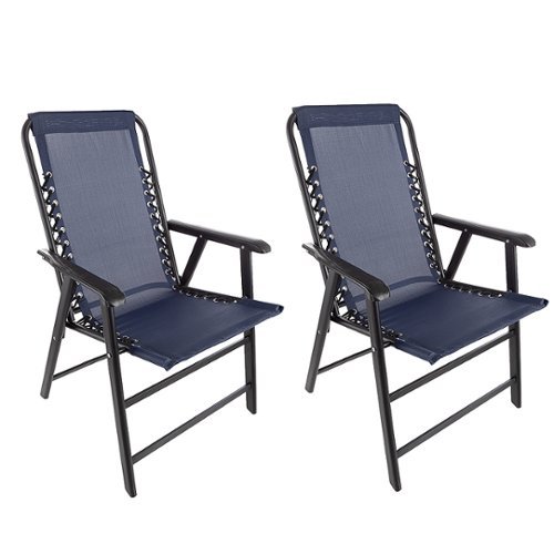 Pure Garden - Folding Camping Chairs – Set of 2 Lawn Chairs - Navy-Front_Standard 