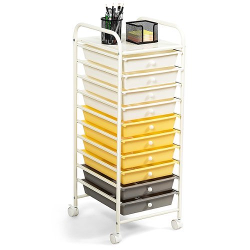 Costway 10 Drawer Rolling Storage Cart Scrapbook Paper Office School Organizer - White/Gray/Beige/Yellow