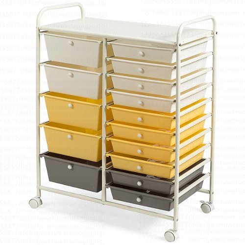Costway 15 Drawer Rolling Storage Cart Tools Scrapbook Paper Office School Organizer - Grey/Beige/Yellow