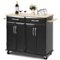 Costway - Rolling Kitchen Trolley Island Cart Wood Top Storage Cabinet Utility W/ Drawers - Black-Front_Standard