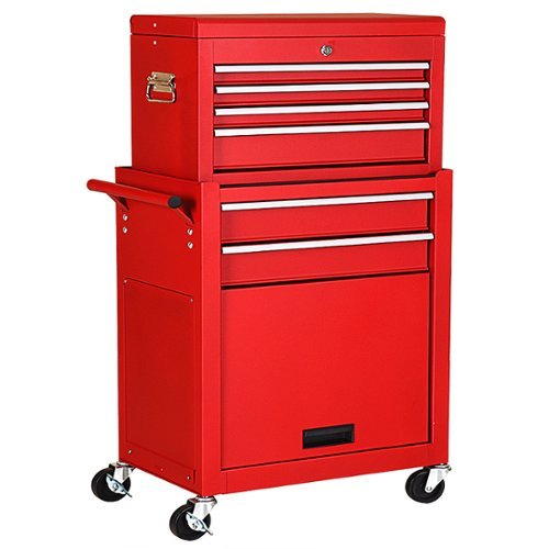 Costway 2 in 1 Rolling Cabinet Storage Chest Box Organizer w/ 6 Drawers - Red