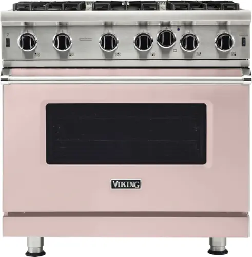 The text on the image reads "VIKING" and is displayed on a pink oven.