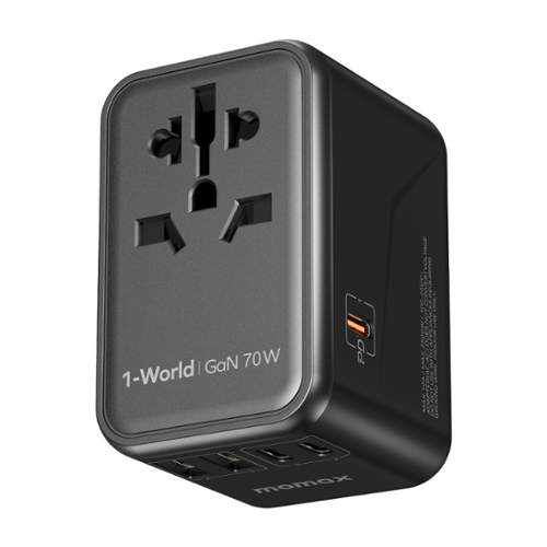 Momax - Universal Travel Adapter 70W GaN, 3 USB-C& 2 USB-A International Power Adapter 6-in-1 for UK/US/AUS/JP - Black-Front_Standard 
