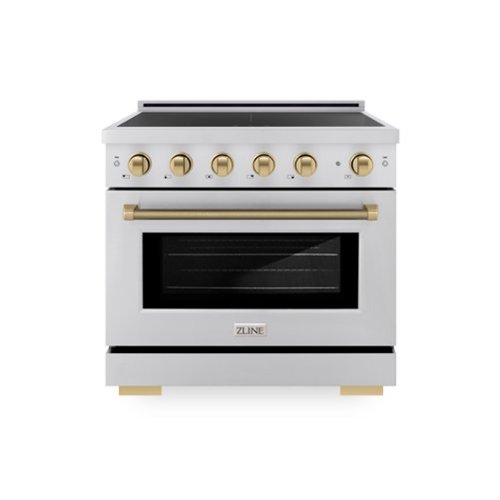 ZLINE - Autograph 36 in. 5.2 cu. ft. Paramount Freestanding Induction Range with 5 Burners and Champagne Bronze Helix Handle - Stainless Steel