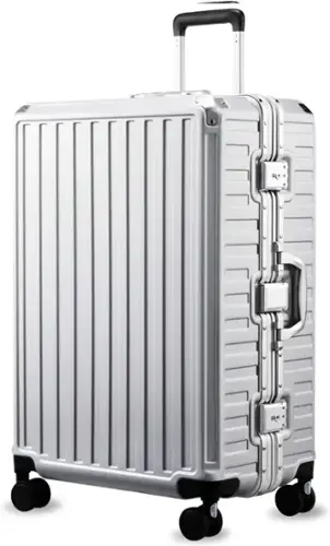 Front. LUGGEX - LUGGEX 28 Inch Aluminum Frame Zipperless Polycarbonate Spinner Hard Shell Suitcase - ZX-Core - Silver.