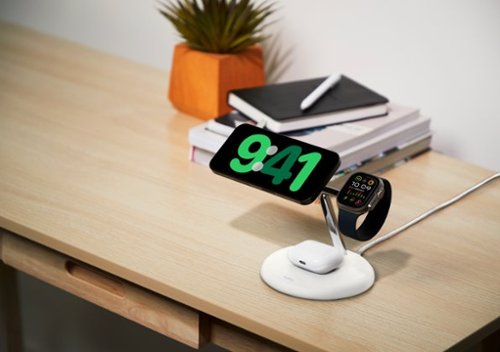 Belkin 3-in-1 Stand 15W Qi2 Wireless Charger, Fast Charging for iPhone 16, AirPods, Apple Watch, & More (PSU Included) - White WHERE TO BUY