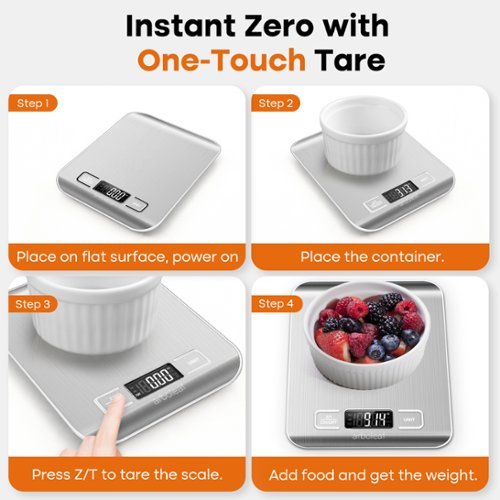 Arboleaf  Food Kitchen Scale, 1g/0.01oz Precise Food Scales for Kitchen, Tare Function, Stainless Steel - Silver with White HOW TO BUY