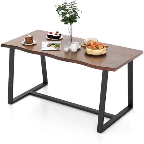 Costway 63" Large Dining Table for 4-6 People with Wavy Edge Heavy-duty Metal Frame - Coffee