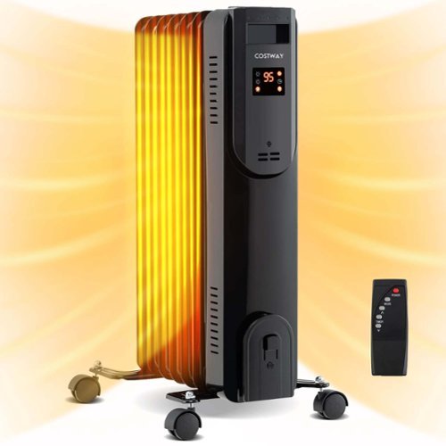 Costway - Oil Radiant Heater with Adjustable Thermostat Remote Overheat & Tip-Over Protection - Black-Front_Standard 
